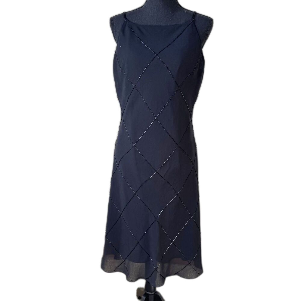 Size 12 Jones New York Y2K style slip dress beaded sheer overlay 10604
